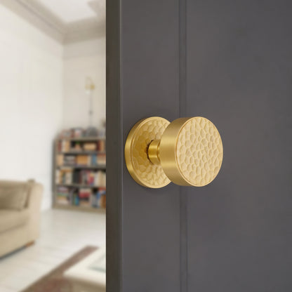 Satin Brass Hammered Knurlmond Mortice Door Knob Home Decor 