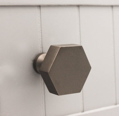 Hexagonal Cupboard Knob Gunmetal Grey