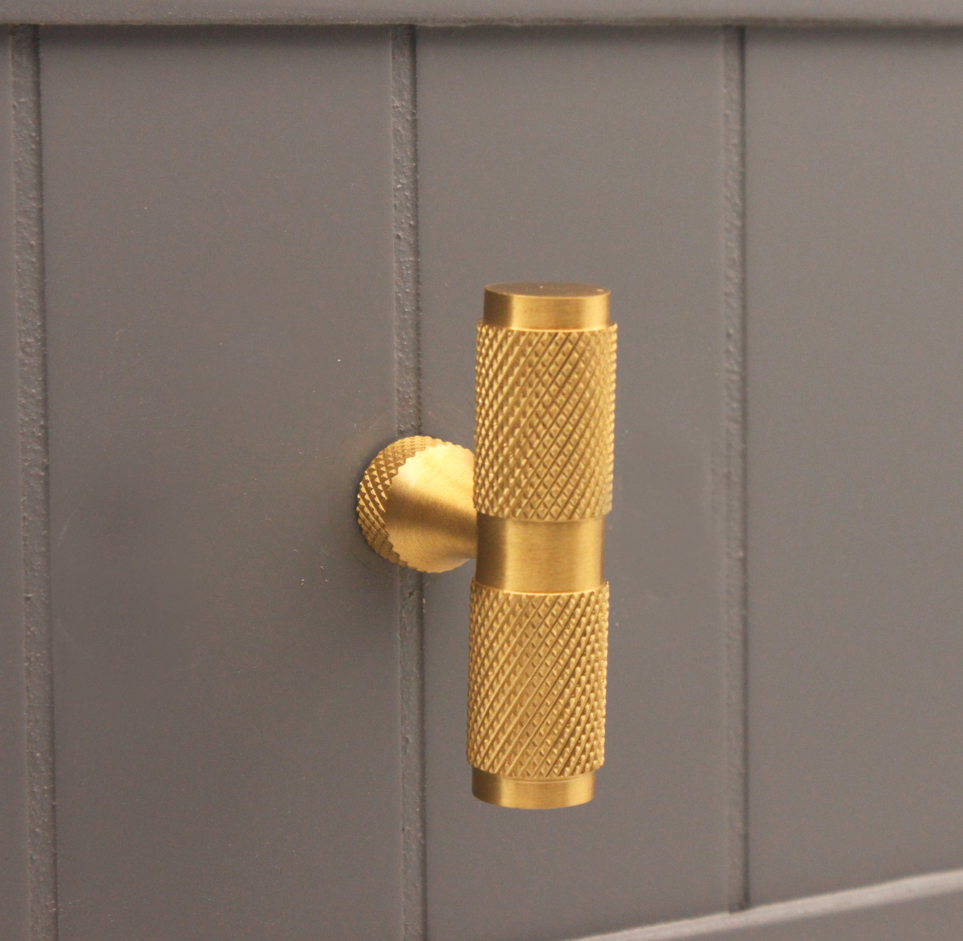 Knurled T bar Cupboard Pull Satin Brass Home Decor