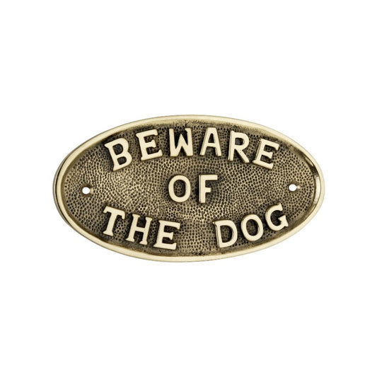 Beware Of The Dog Door Plate Polished Brass