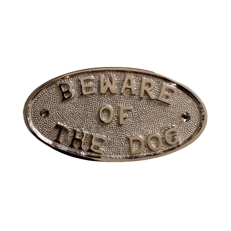 Türschild „Vorsicht vor dem Hund“, poliertes Nickel