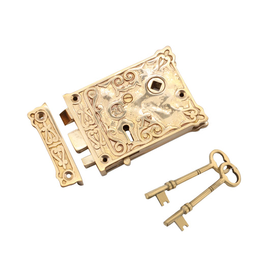 Floral Rim Lock Polished Brass