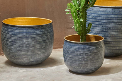 Tembesi Etched Planter - Antique Black & Brass