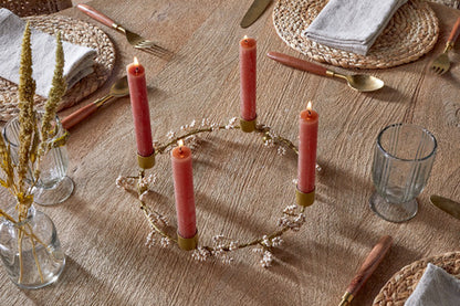 Tanu Mango Wood Beaded Brass & Natural Candle Holder