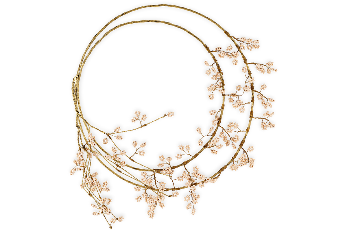 Tanu Layered Mango Wood Beaded Wreath - Brass & Natural