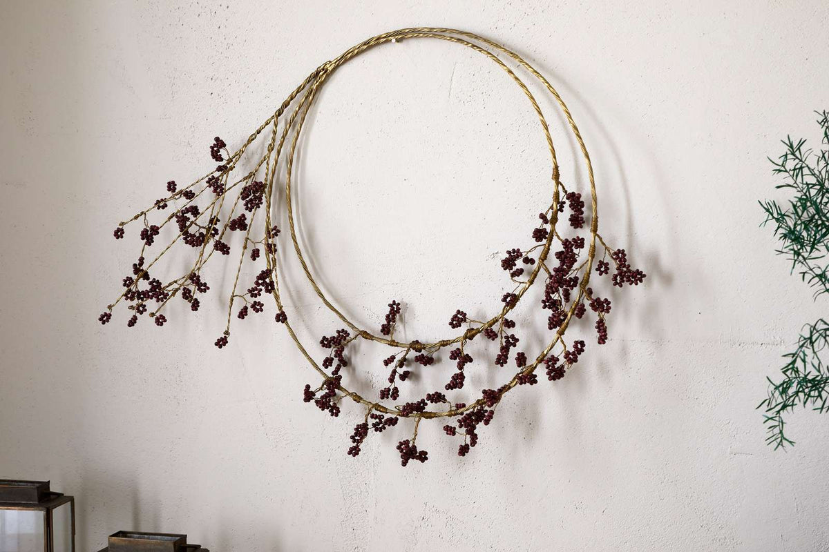 Tanu Layered Mango Wood Beaded Wreath - Brass & Ruby Home Decor