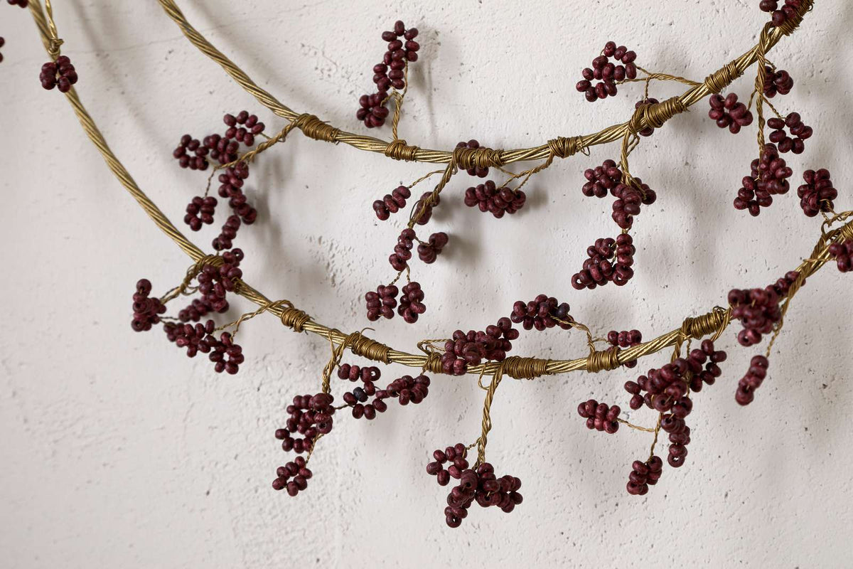 Tanu Layered Mango Wood Beaded Wreath - Brass & Ruby Home Decor