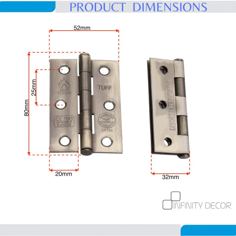 CE7 Mild Steel BB Butt Hinge - Antique Brass