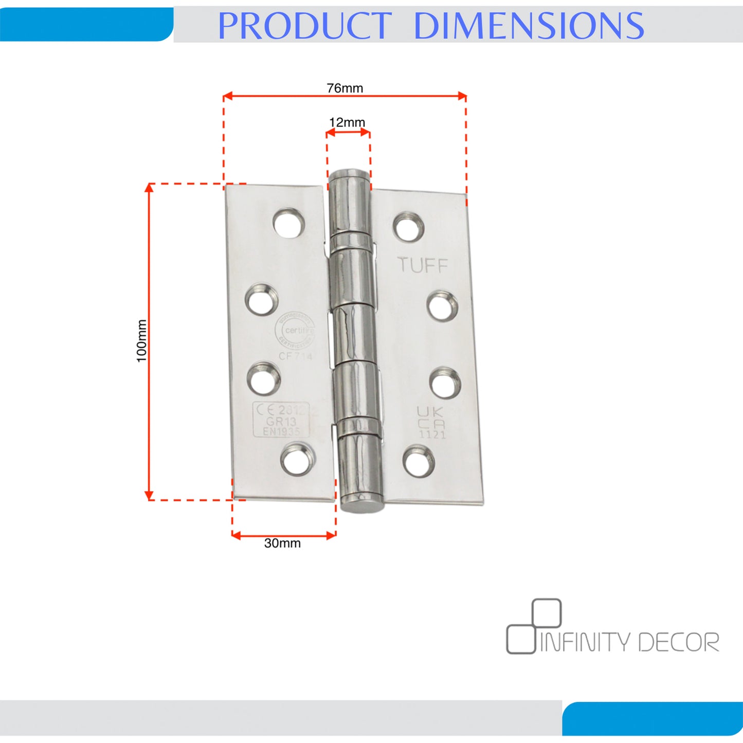 CE13 Stainless Steel BB Hinge - Polished Chrome