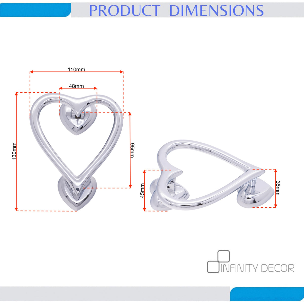Polished Chrome Heart Door Knocker Home Decor