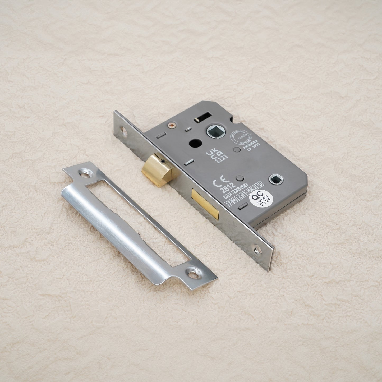 Serrure de salle de bain à 3 leviers CE 2,5" FD60 - Nickel poli