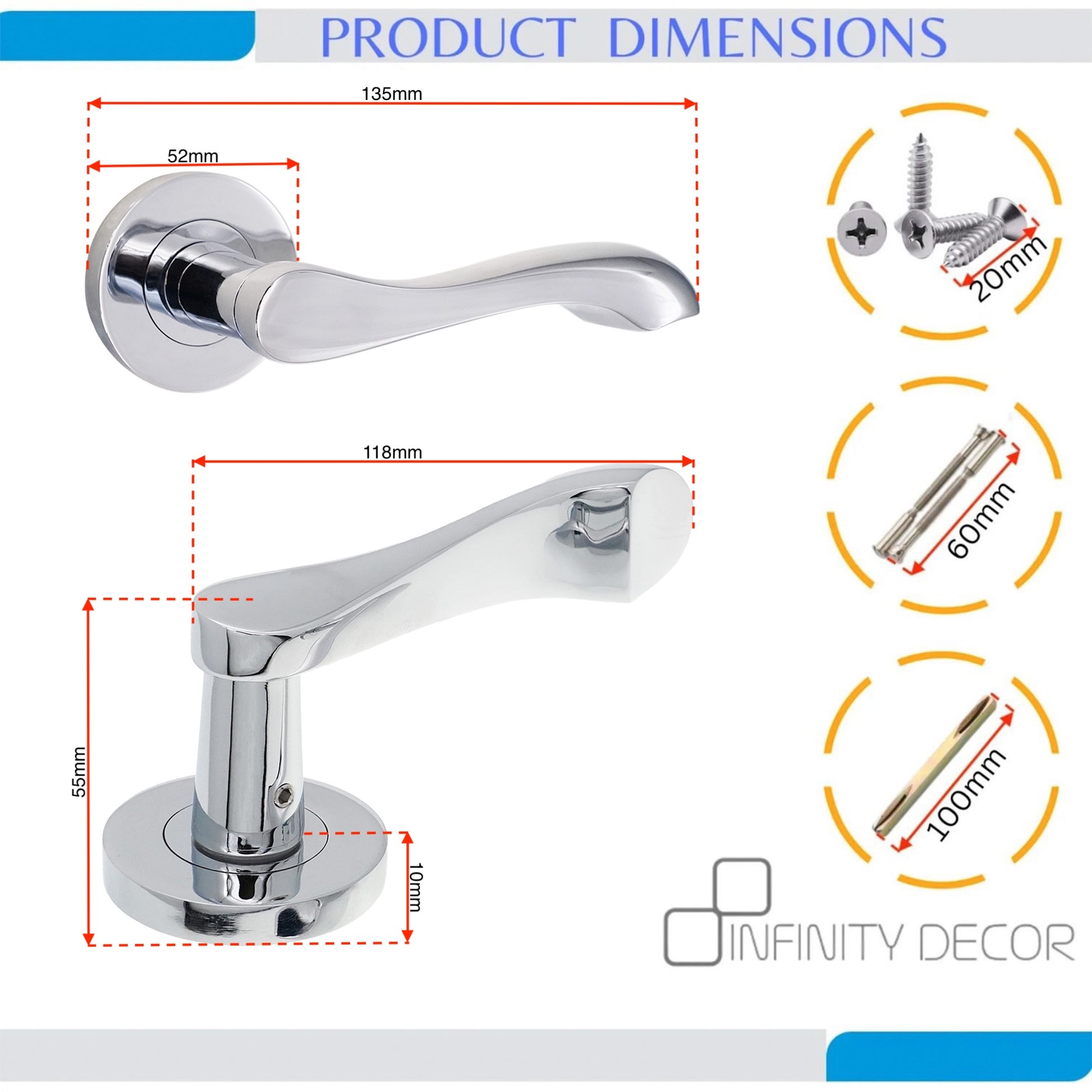 Polished Chrome Lever Door Handle Home Decor 