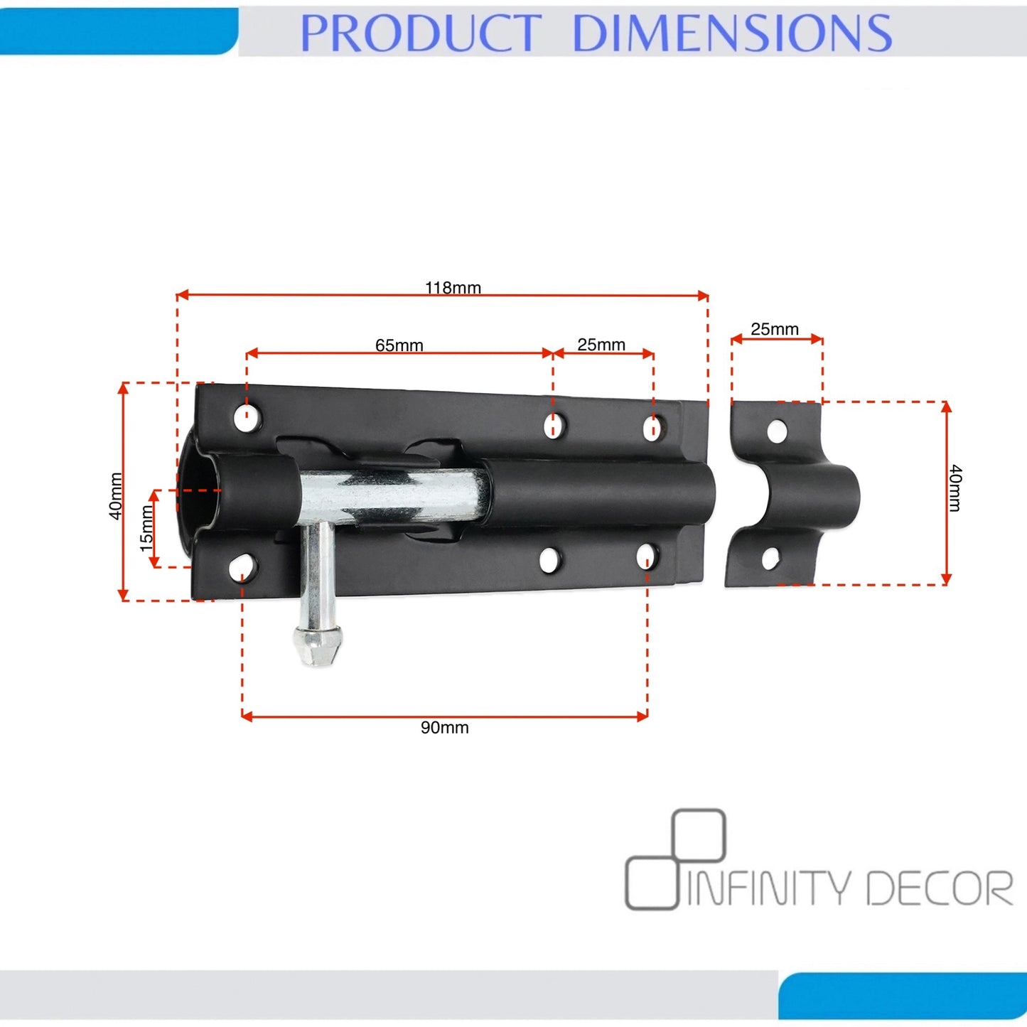 Black Iron Barrel Bolt Home Decor 