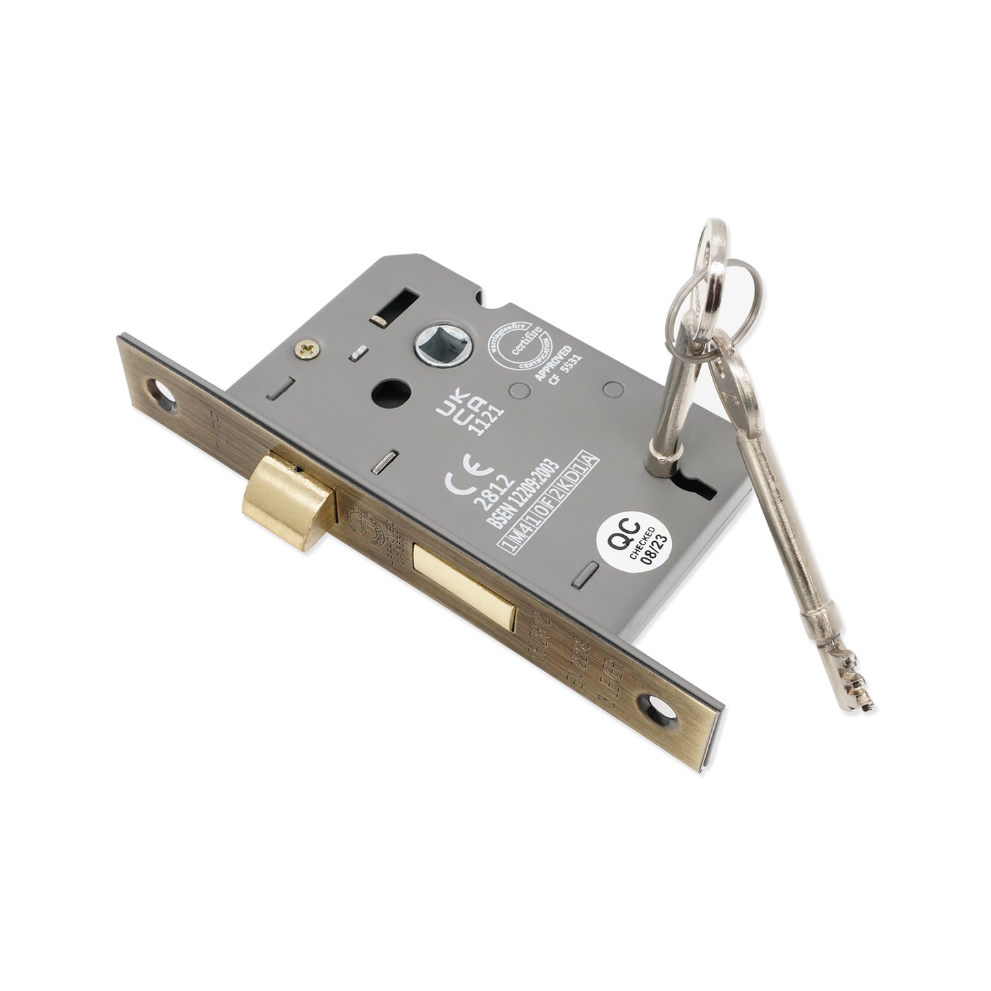 2.5" CE 3 Lever Mortice Sash Lock FD60 - Antique Brass