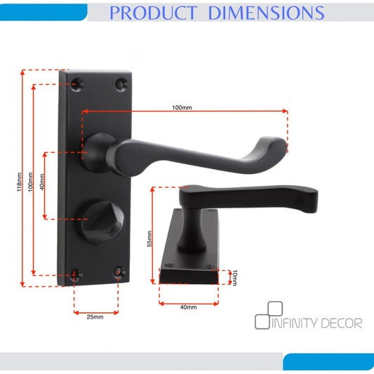 Victorian Scroll Privacy Lever Handle 115mm Matt Black