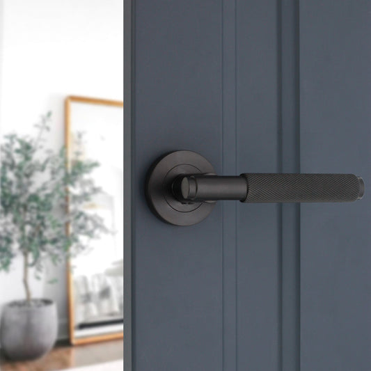 Connaught Knurled Lever on Rose Matt Black Latch Pack