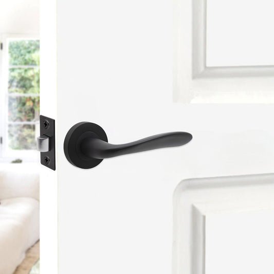 Mars Lever on Rose Matt Black Latch Pack