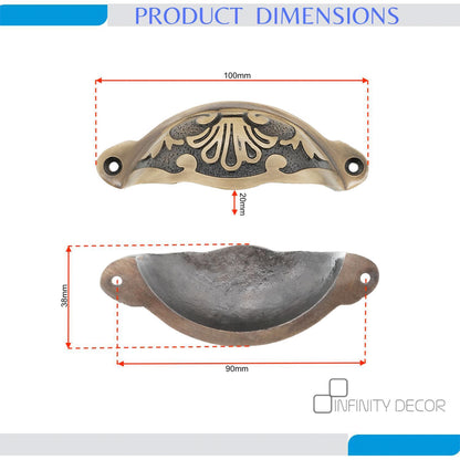 Floral Cup Pull Antique Brass