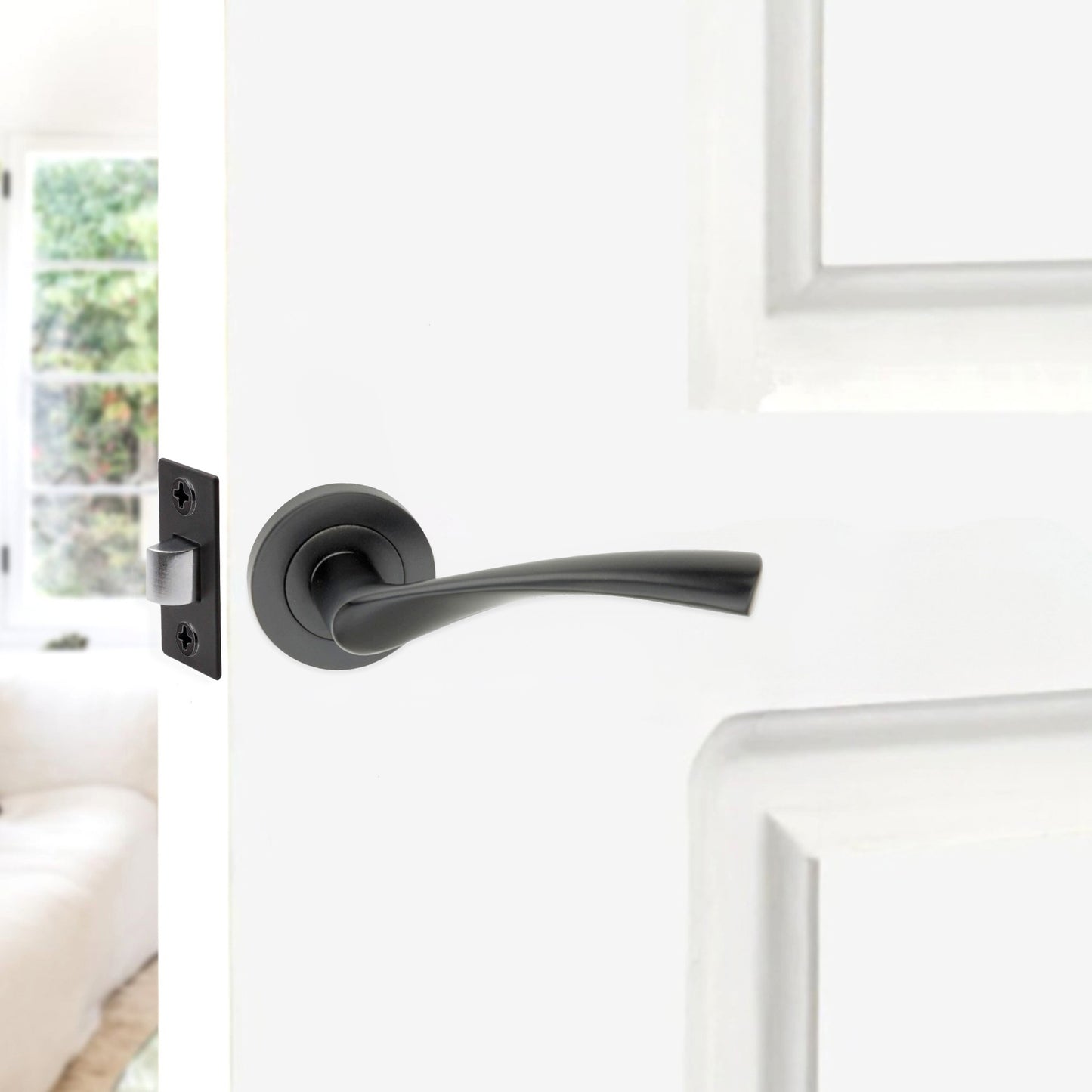 Mercury Lever on Rose Matt Black Latch Pack