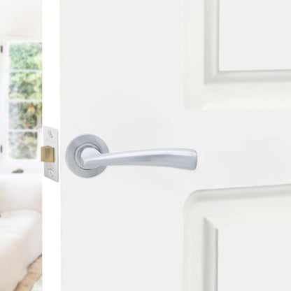 Poignée de porte Leygo à levier, loquet chromé satiné