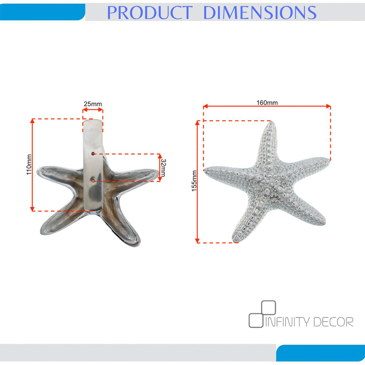 Polished Chrome Starfish Door Knocker Home Decor