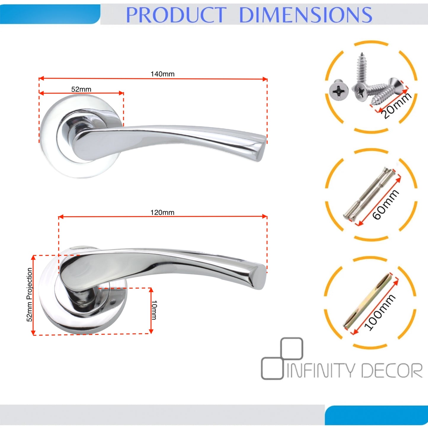 Polished Chrome Lever Door Handle Home Decor  