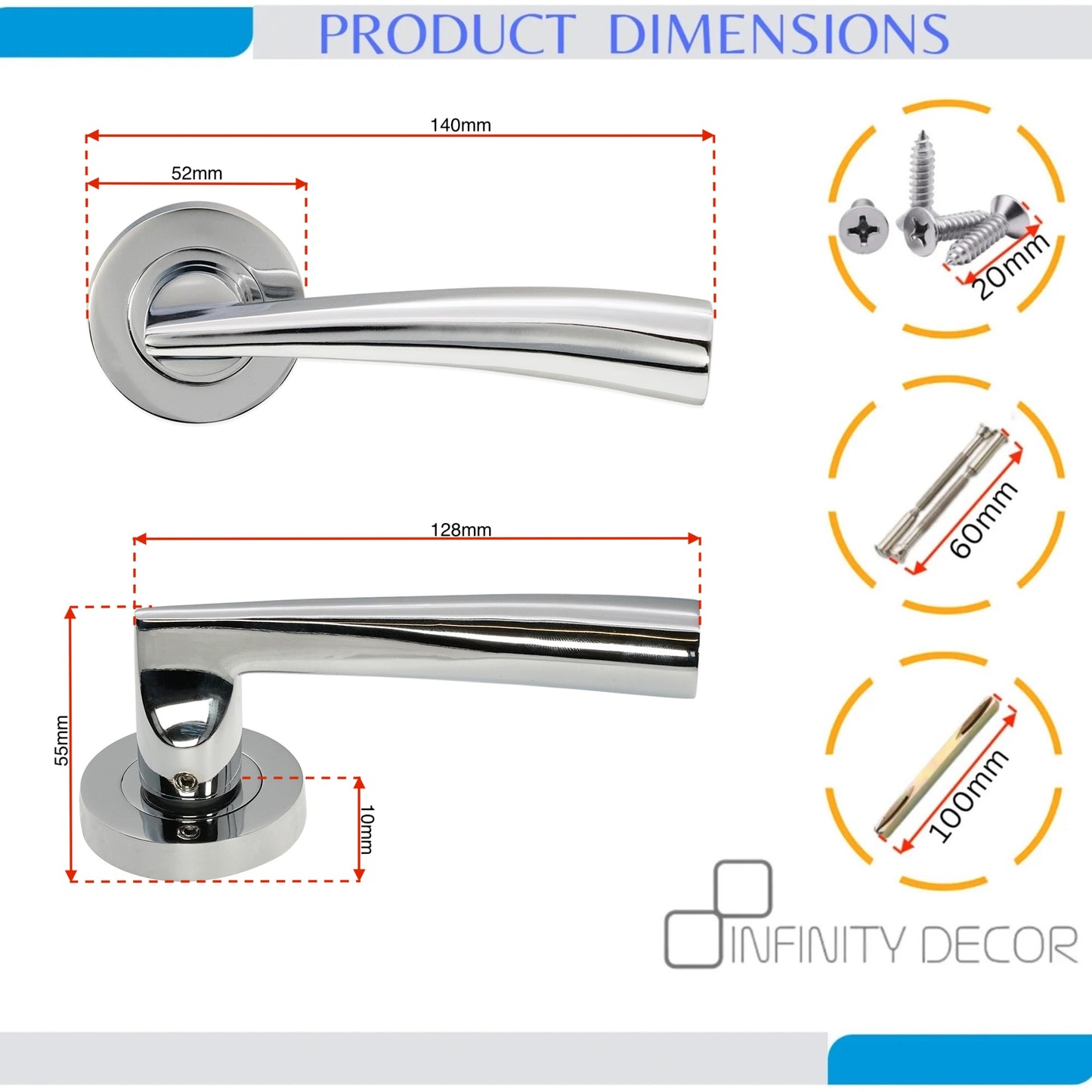 Poignée de porte Leygo avec loquet chromé poli