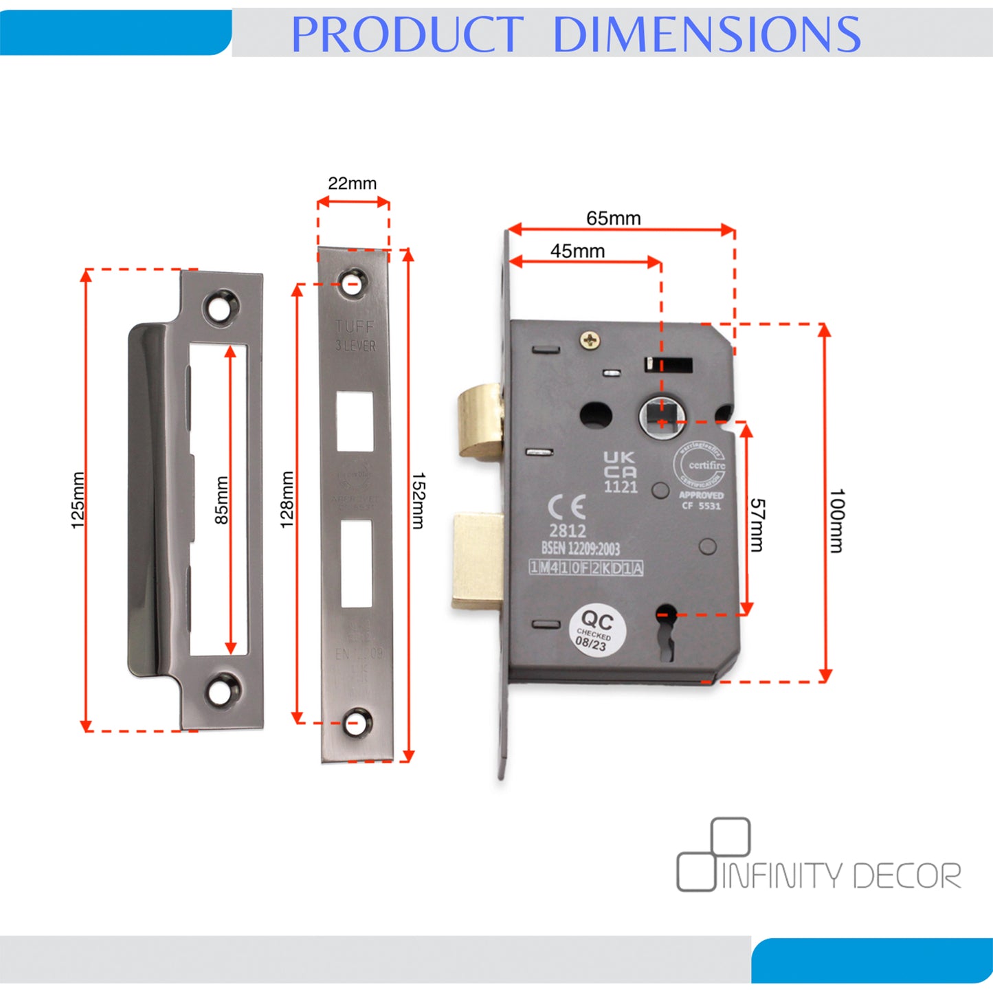 Serrure à mortaise pour châssis CE 2,5" à 3 leviers FD60 - Nickel noir