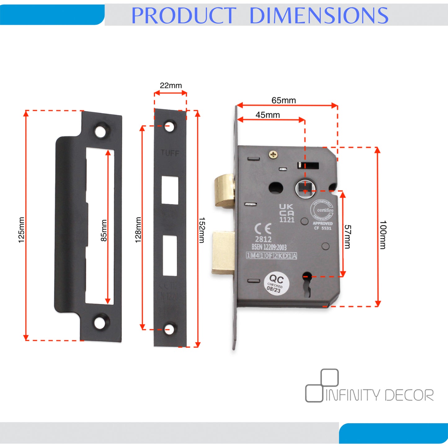 2.5" CE 3 Lever Mortice Sash Lock FD60 - Matt Black