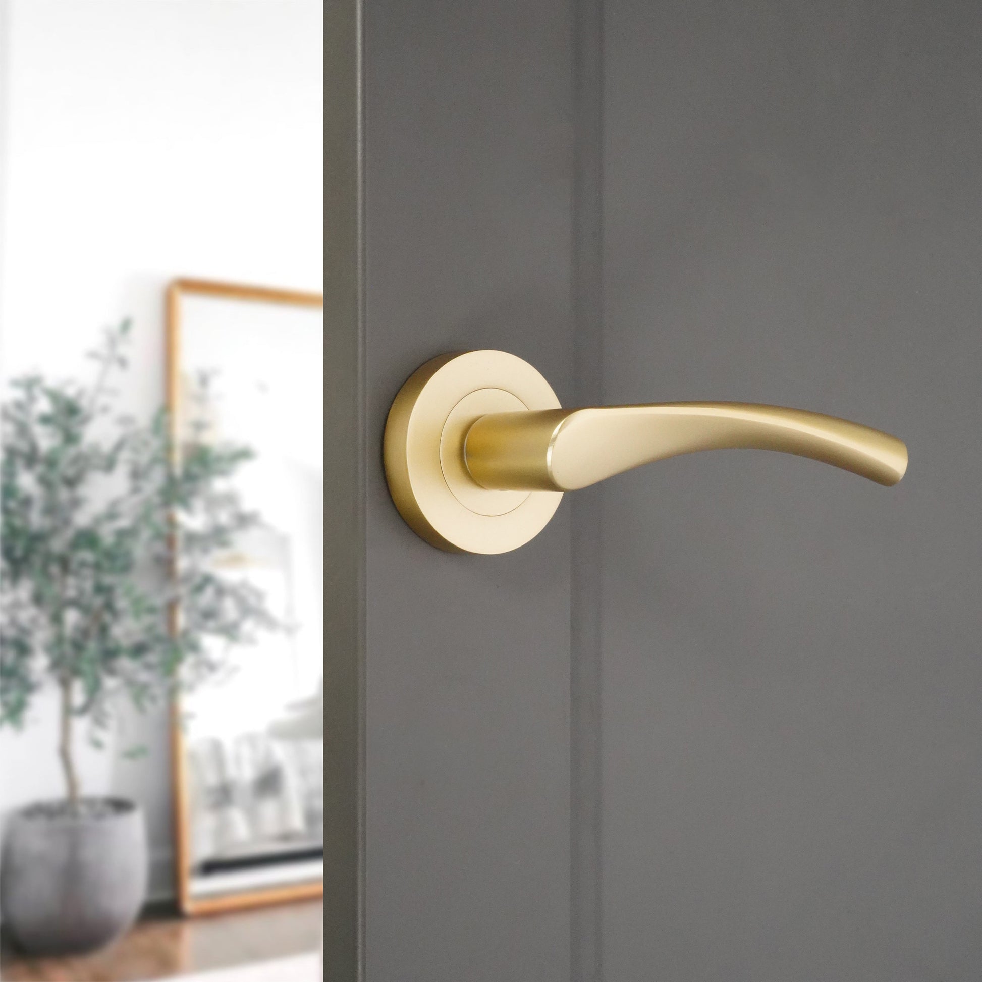 Satin Brass Lever Door Handle Home Decor 