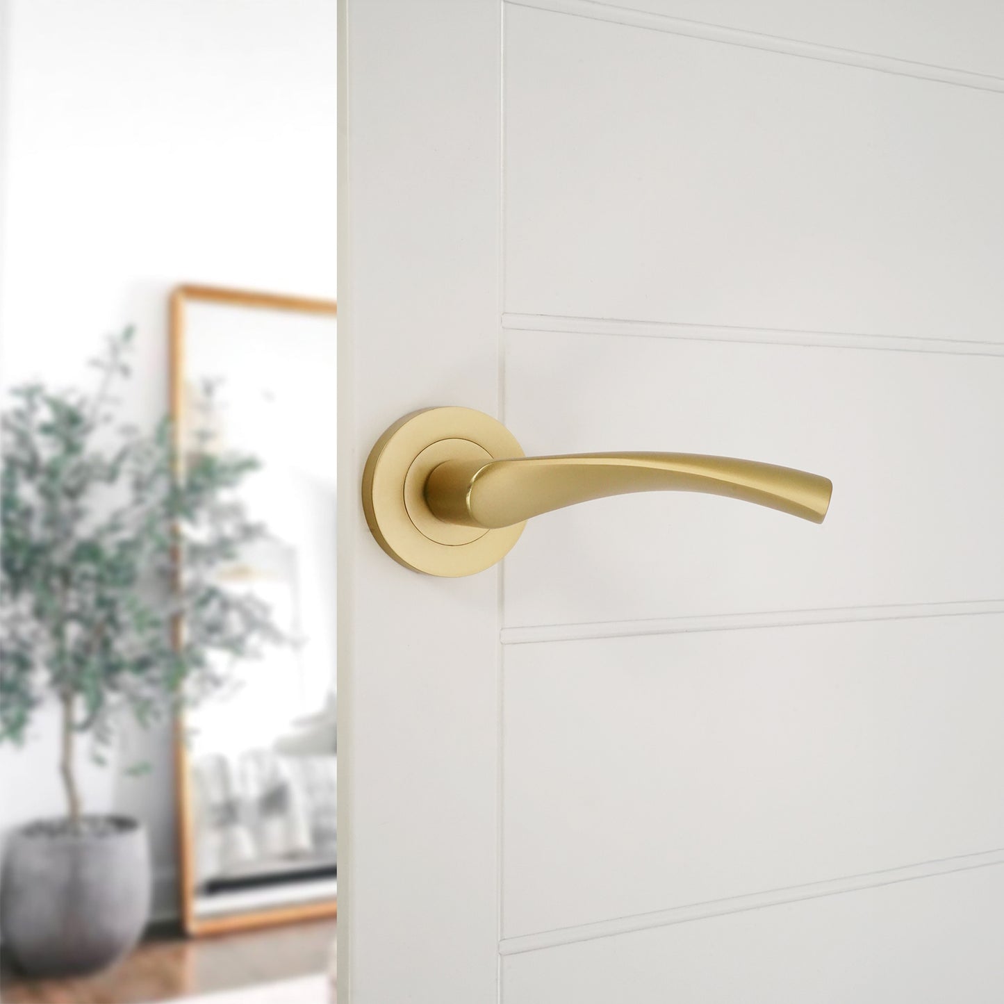 Satin Brass Lever Door Handle Home Decor 