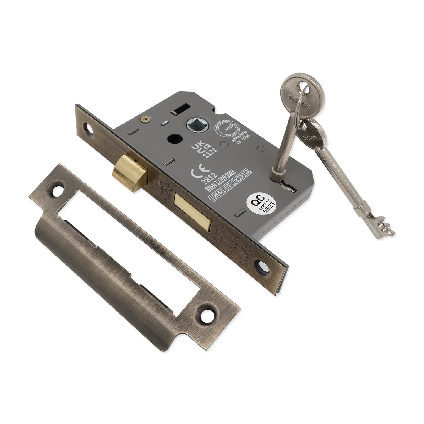 2.5" CE 3 Lever Mortice Sash Lock FD60 - Antique Brass