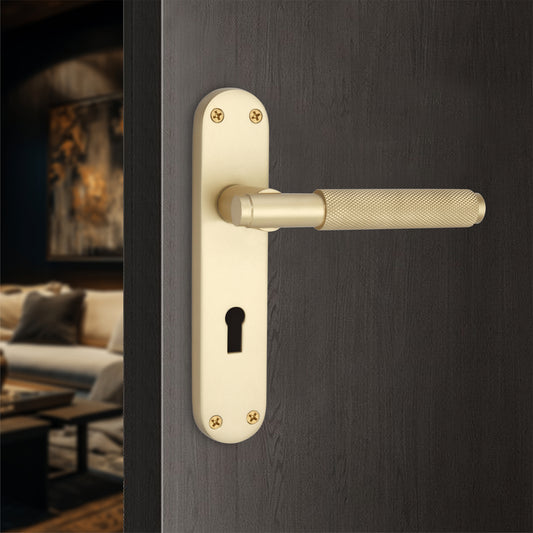 Connaught Knurled Lever on Backplate Lock Satin Brass
