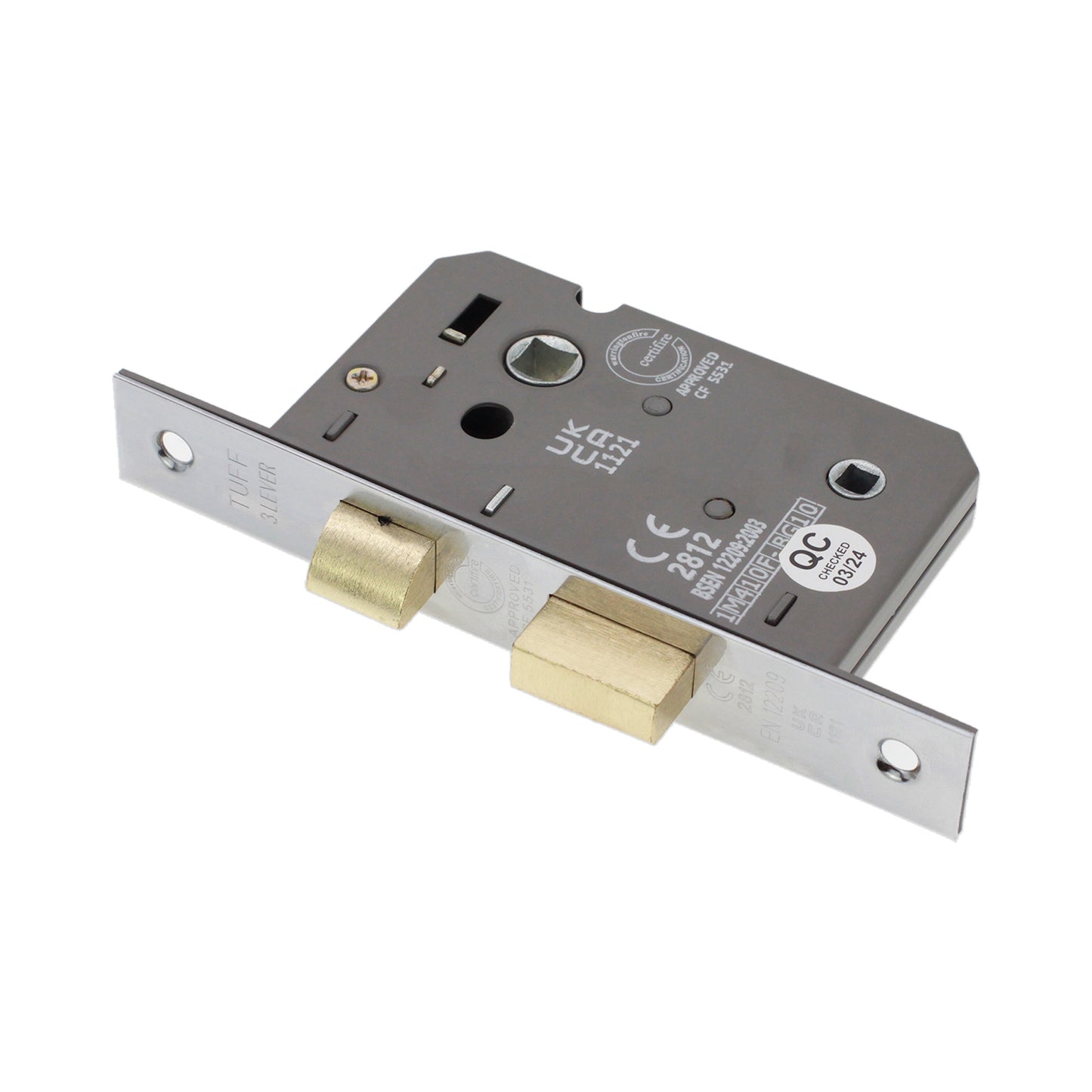 Serrure de salle de bain à 3 leviers CE 2,5" FD60 - Nickel poli