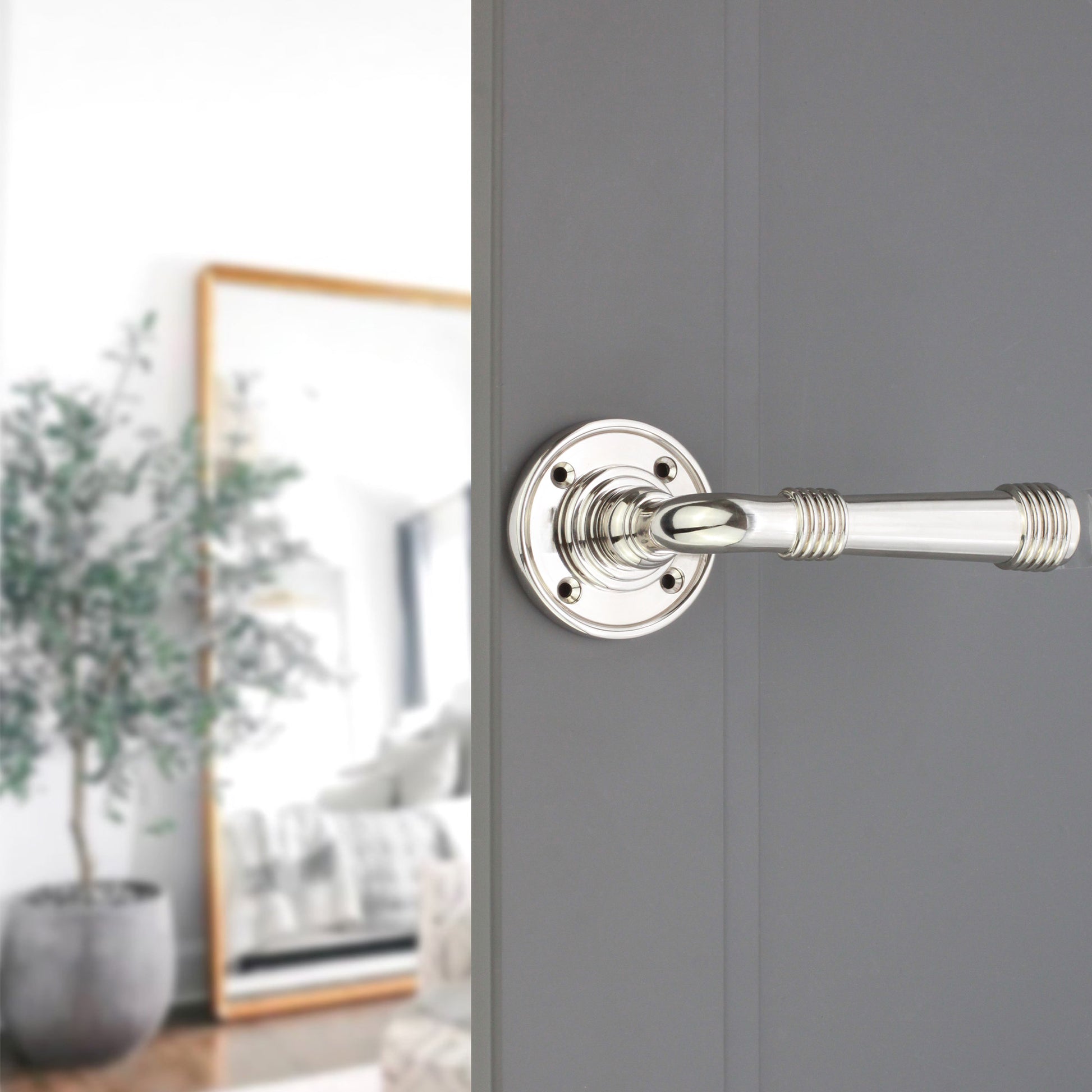 Polished Nickel Lever on Rose Home Decor