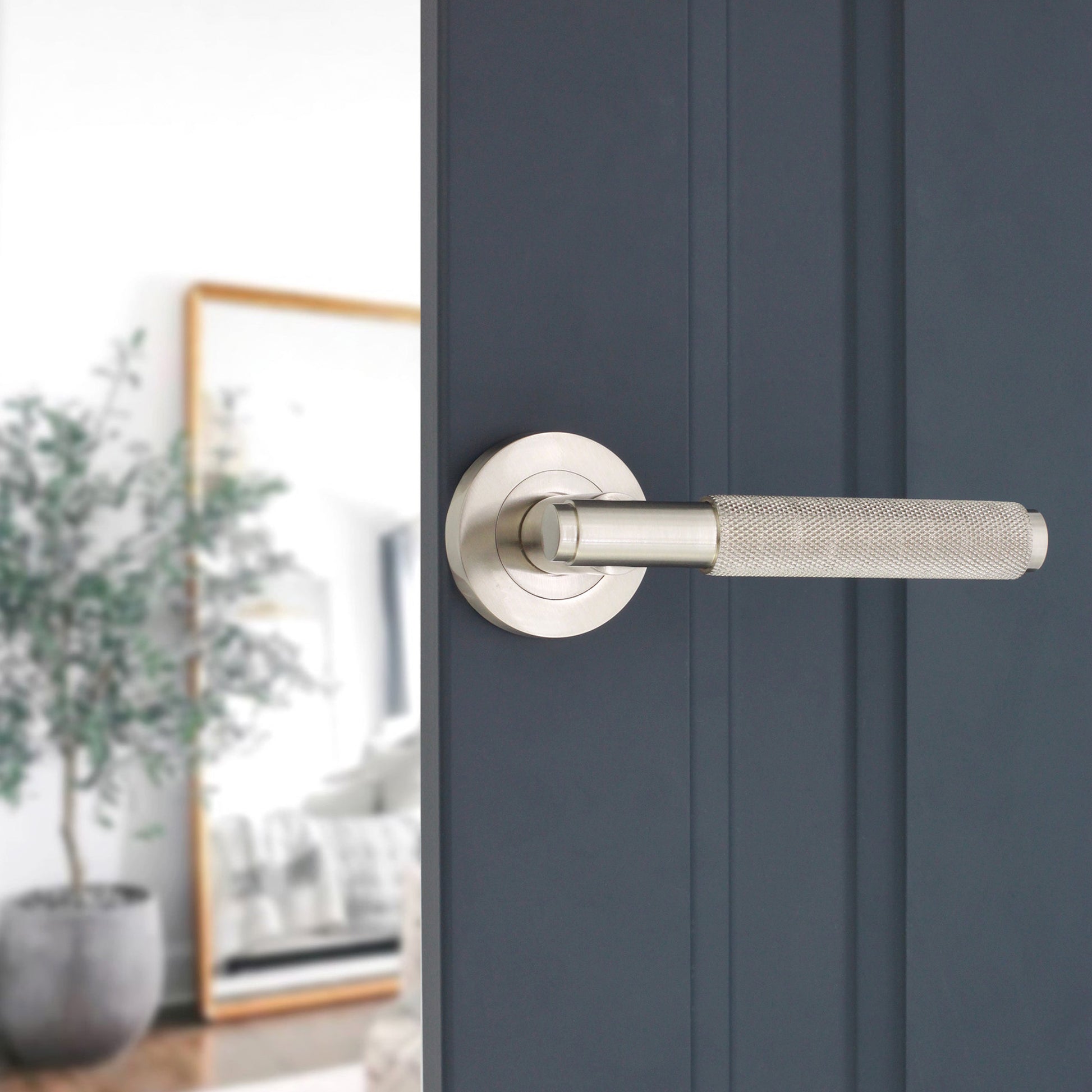 Satin Nickel Connaught Lever on Rose Home Decor