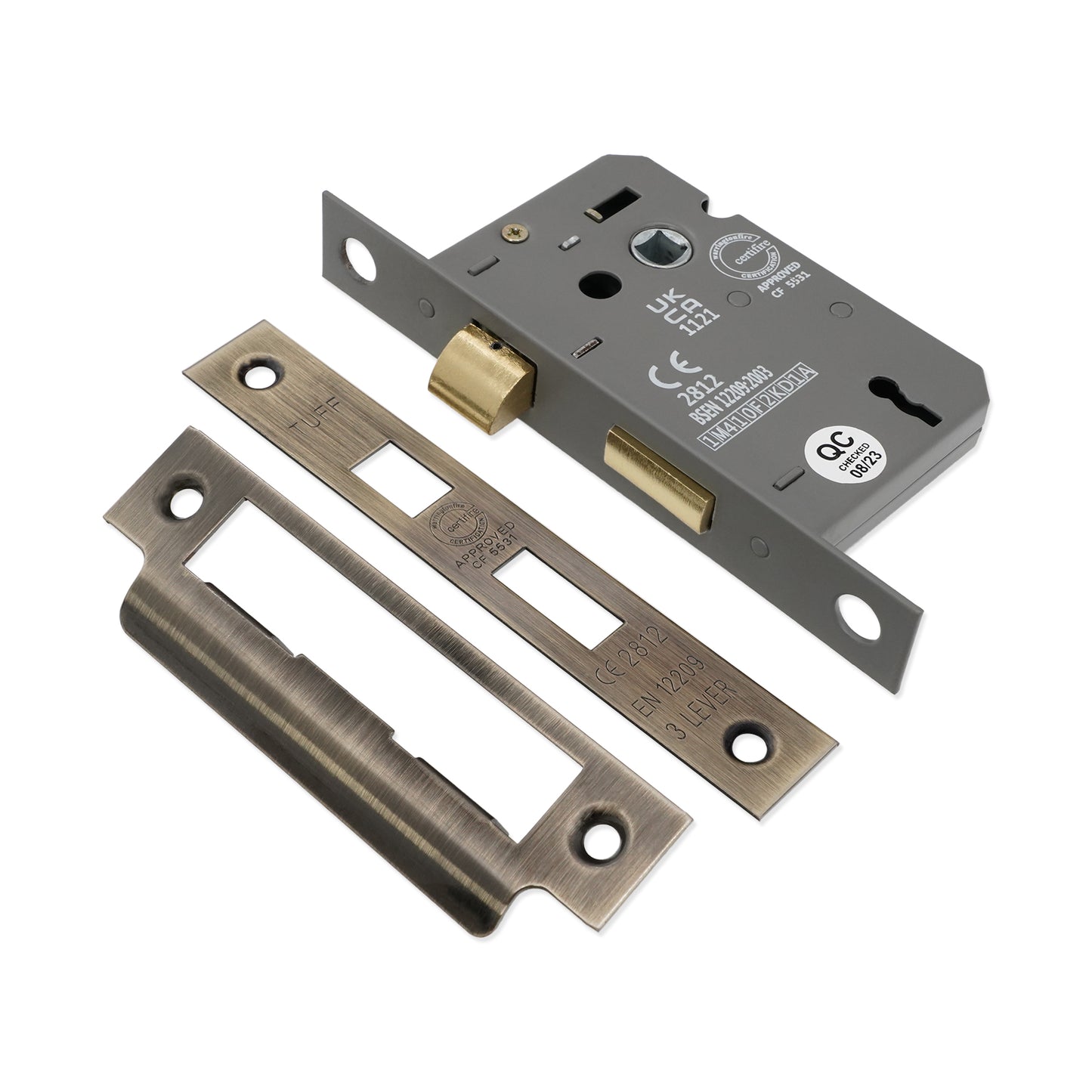 2.5" CE 3 Lever Mortice Sash Lock FD60 - Antique Brass