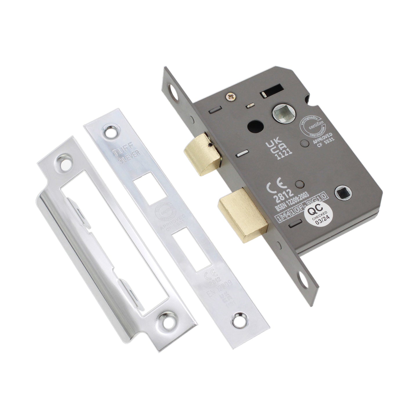 Serrure de salle de bain à 3 leviers CE 2,5" FD60 - Nickel poli