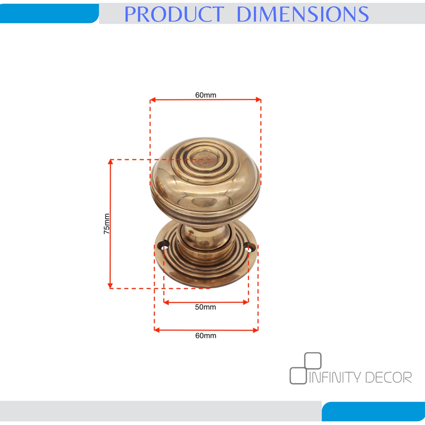 Bloxwich Grand bouton de porte à rebord/à mortaise de 60 mm en laiton vieilli