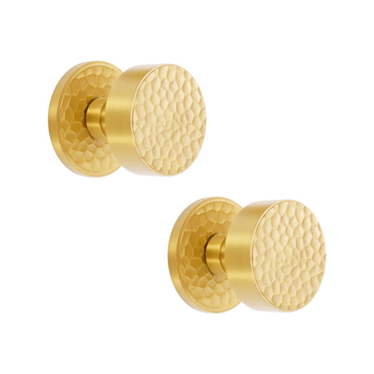 Hammered Knurlmond Mortice Door Knob Satin Brass