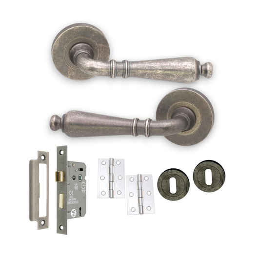 Hazel Lever Door Handle Pewter Lock Pack