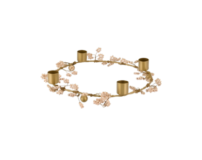 Tanu Mango Wood Beaded Brass & Natural Candle Holder