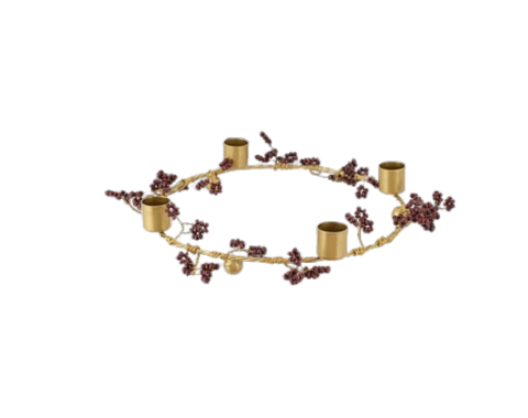 Tanu Mango Wood Beaded Brass & Ruby Candle Holder