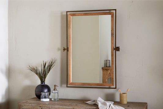 Mar Swivel Wall Mirror - Antique Brass & Natural