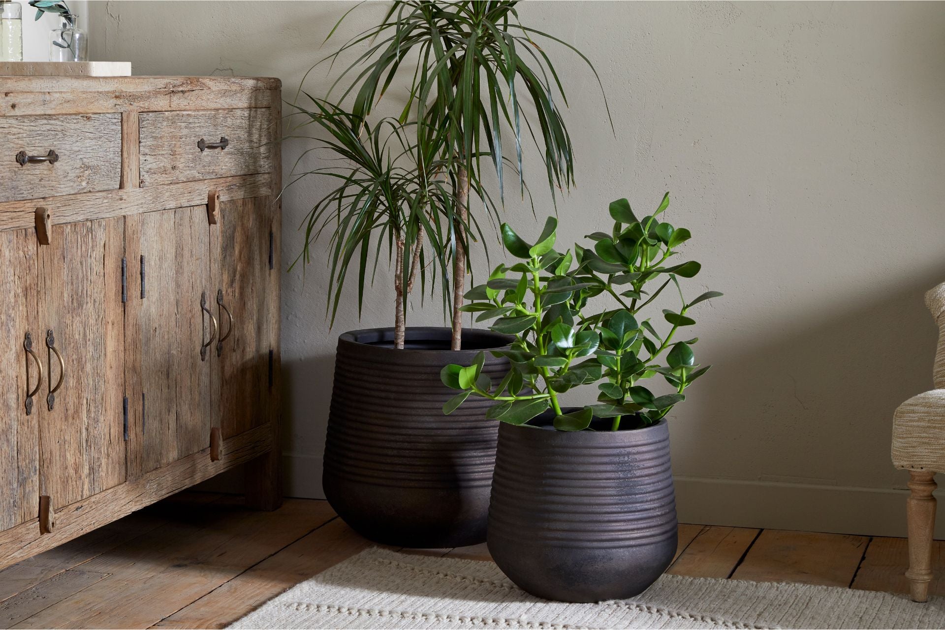 Metal Grooved Planter Home Decor