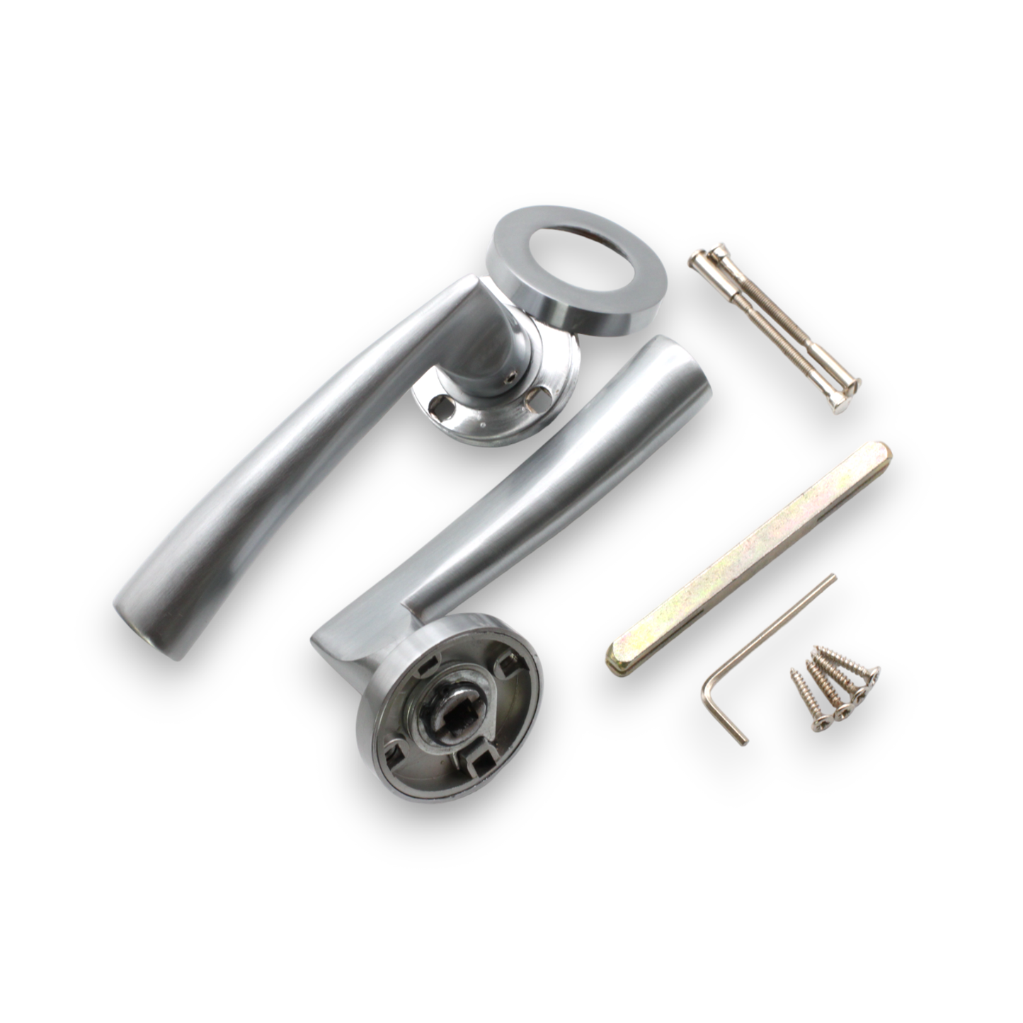 Poignée de porte Leygo à levier, loquet chromé satiné