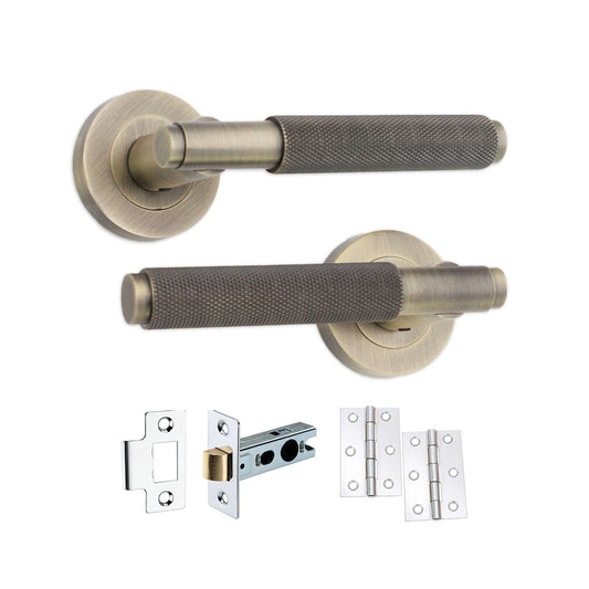 Connaught Knurled Lever on Rose Matt Antique Latch Pack