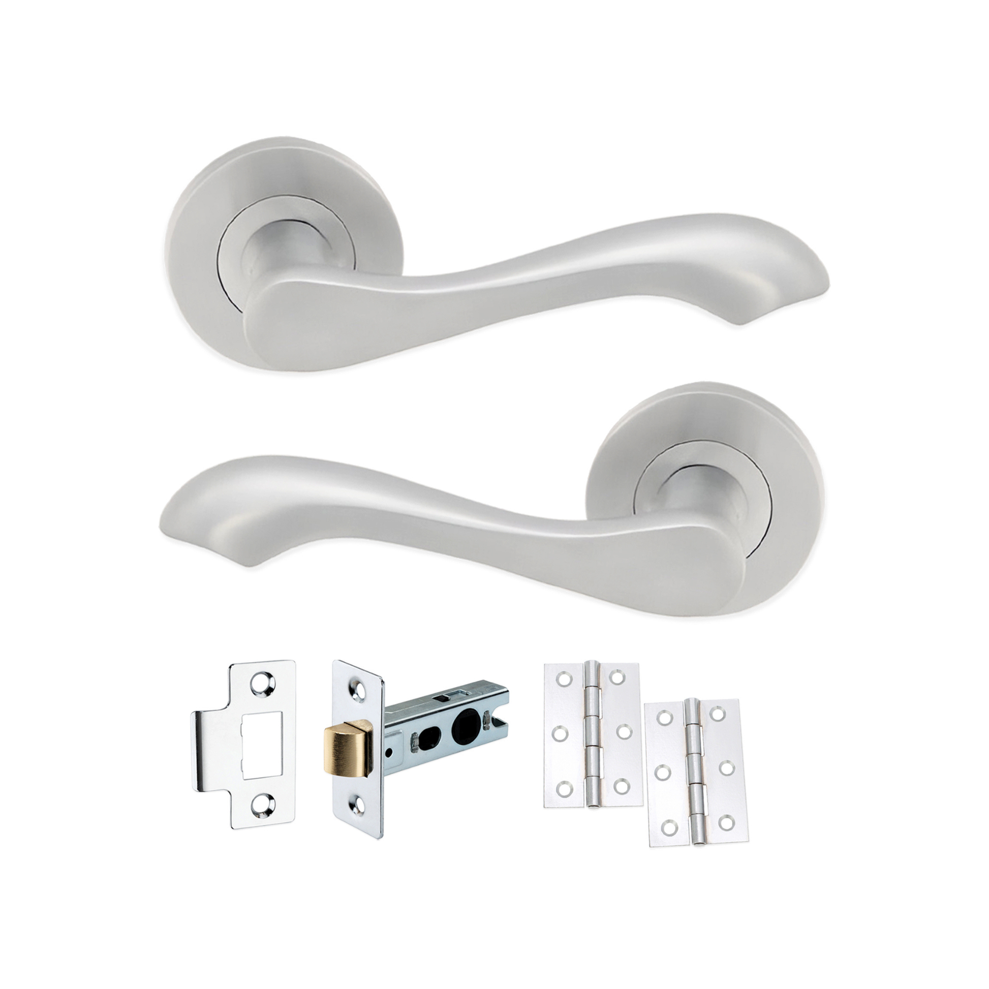 Satin Chrome Lever on Rose Door Handle Latch Pack Home Decor 