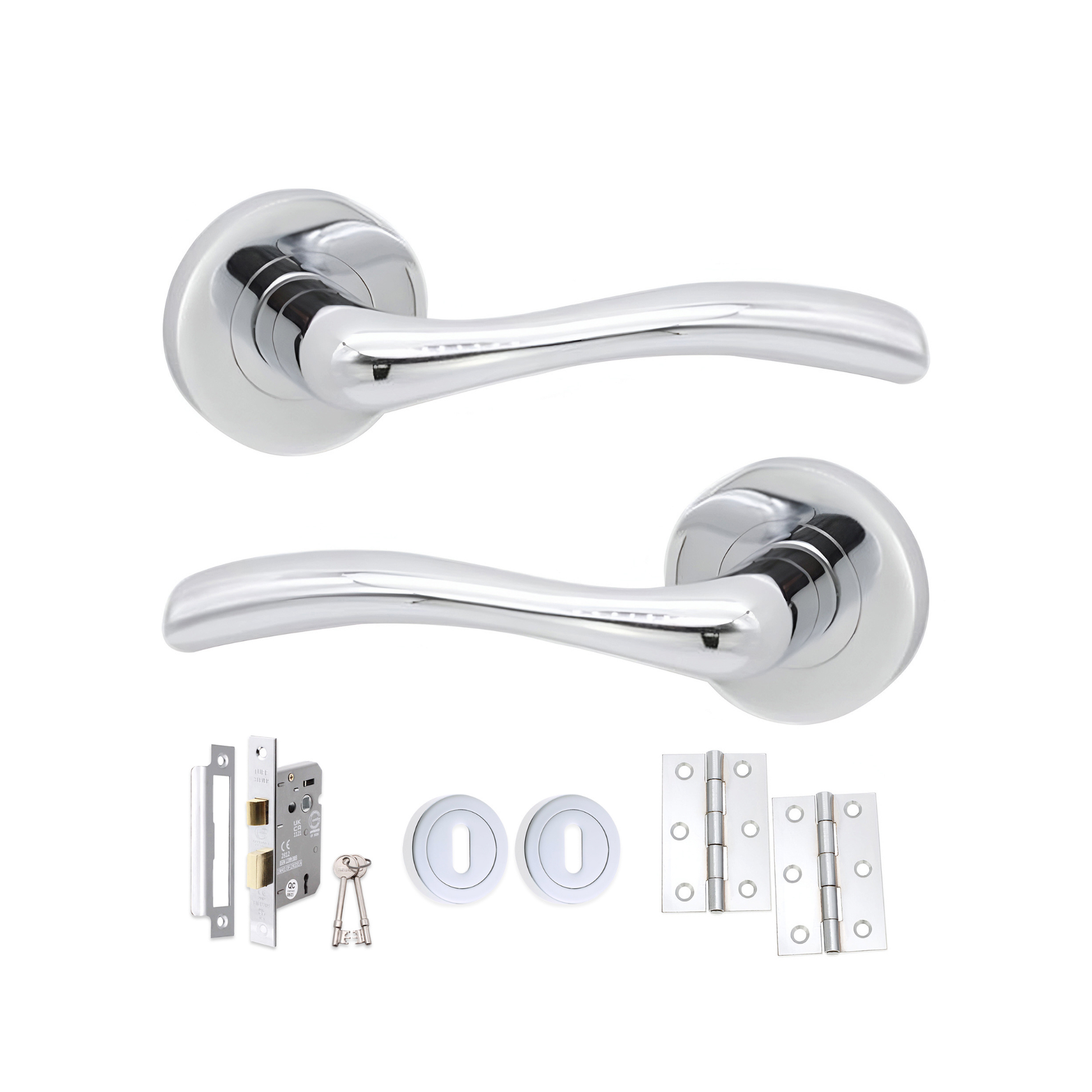Polished Chrome Lever Door Handle Lock Pack Home Decor