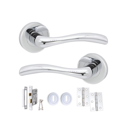 Polished Chrome Lever Door Handle Lock Pack Home Decor